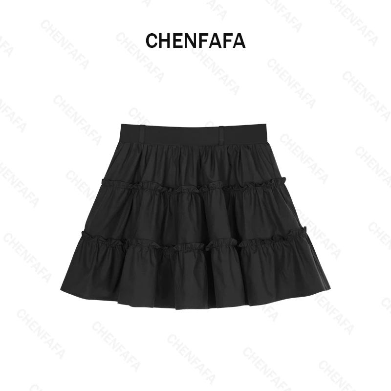 【春夏新款纯色简约百搭A字短裙女蛋糕高腰半身裙 XX25-L06】