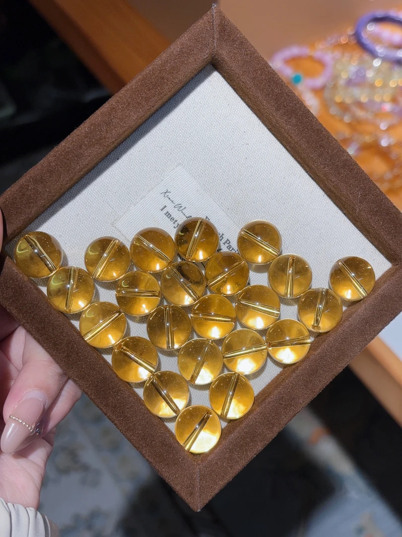 天然巴西黄水晶单珠散珠暴力黄圆珠diy配珠实物拍摄多样性发其一
