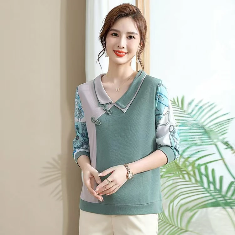 2025春秋新款碎花显瘦小衫韩版娃娃领洋气打底衫女A95-2025MFL