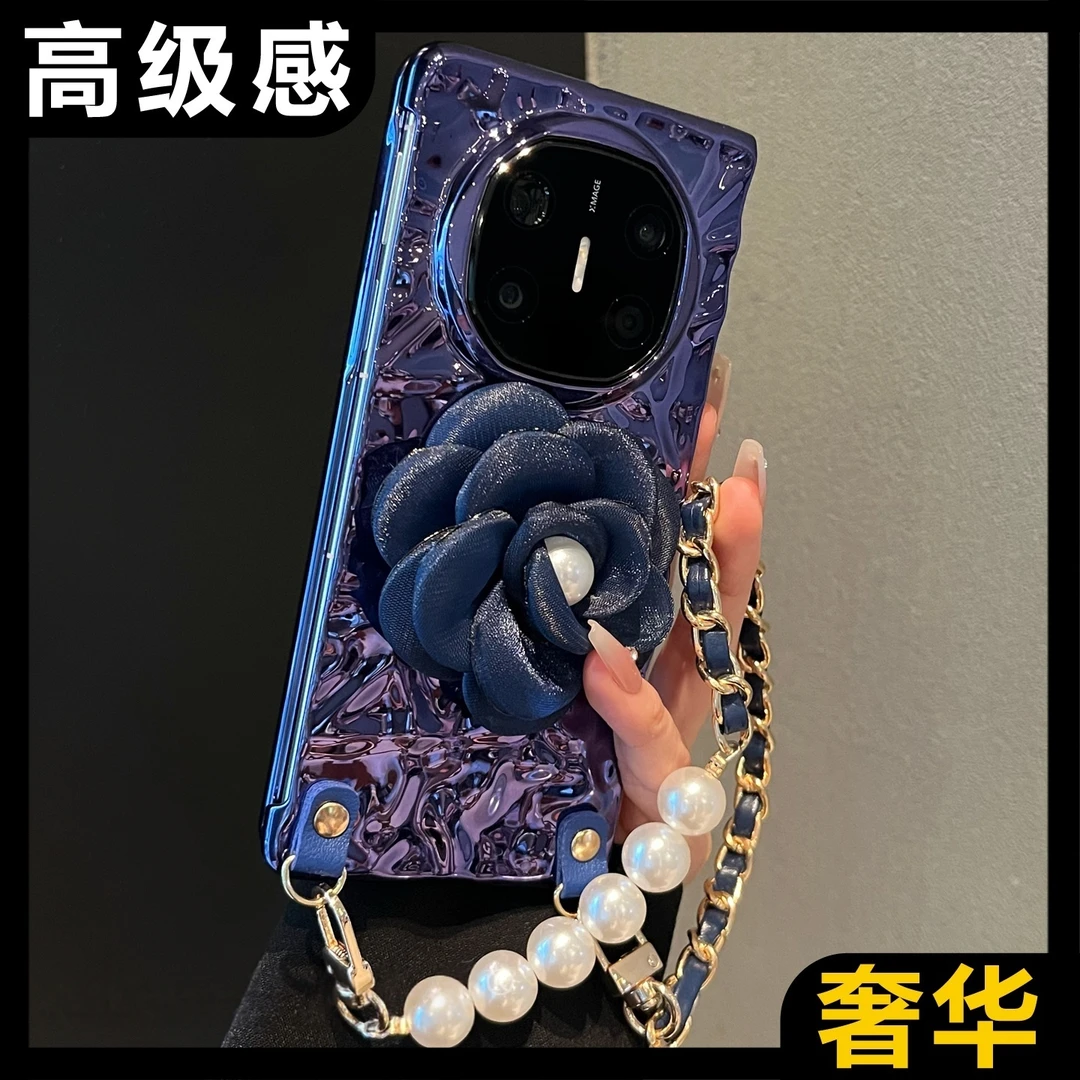 适用于华为mateX6折叠屏手机壳冷淡风暗紫色褶皱纹典藏版立体防摔