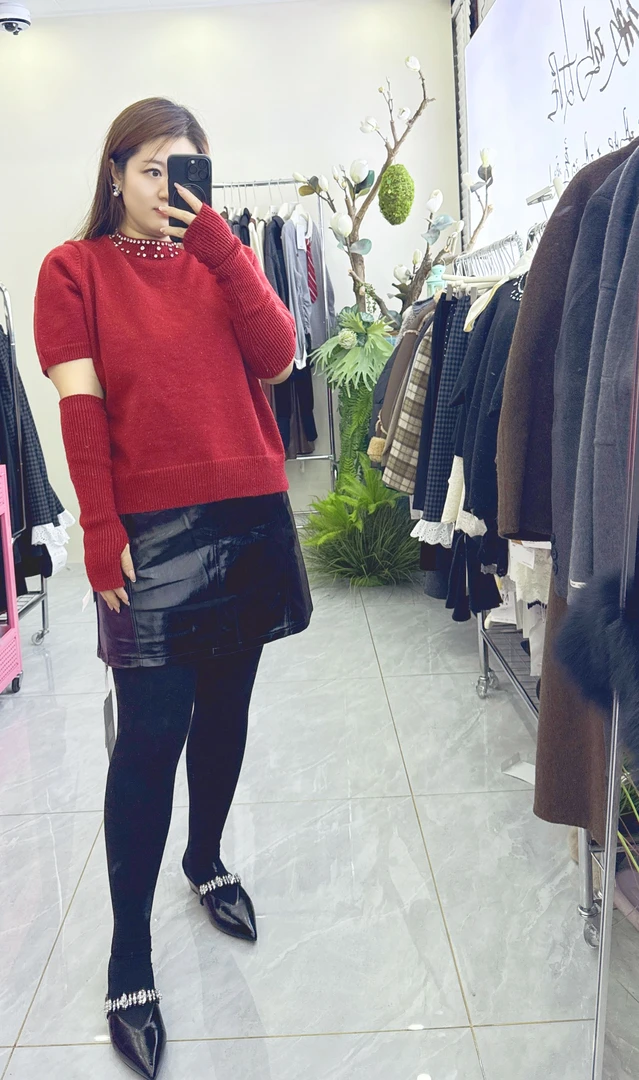 【碎闪年款套袖毛衣】大码毛衣带袖套正肩设计款