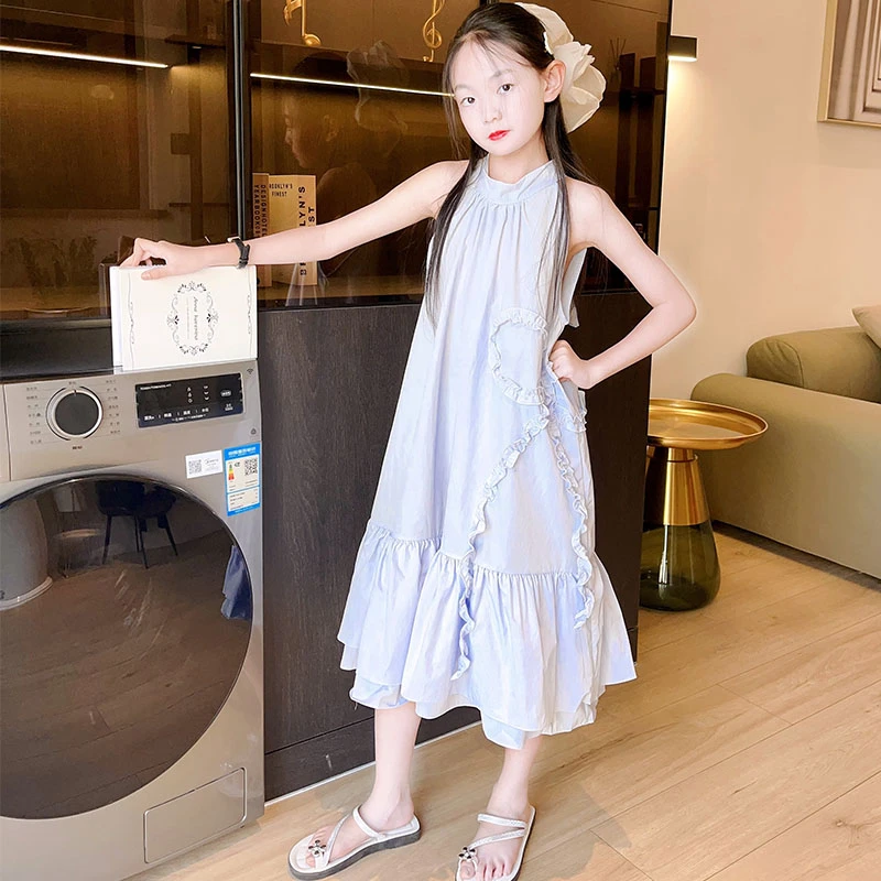 女童连衣裙夏季2025新款儿童洋气时髦背心裙中大童女孩蝴蝶结裙子