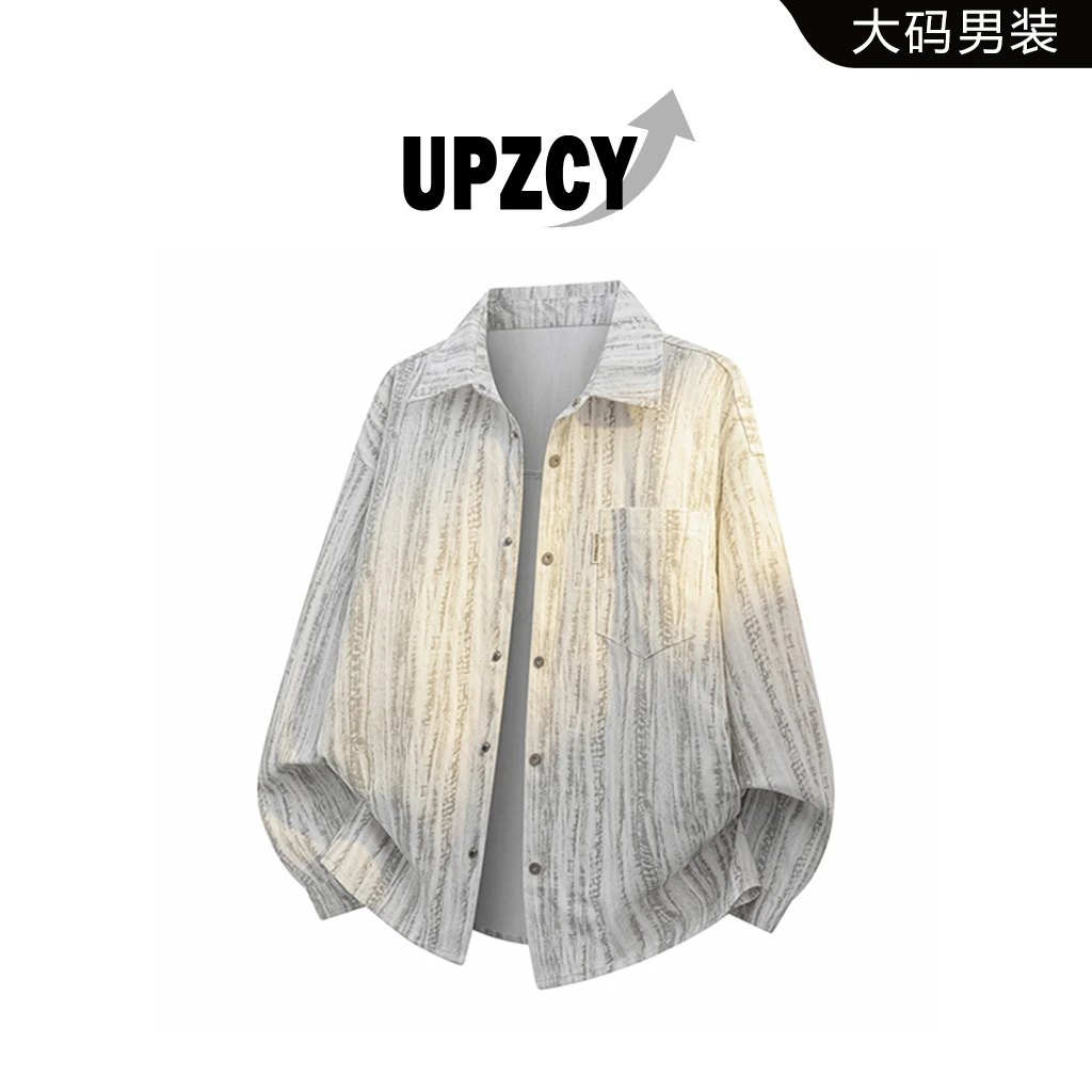 UPZCY美式条纹大码衬衫男士春秋宽松百搭长袖衬衣轻奢痞帅男装