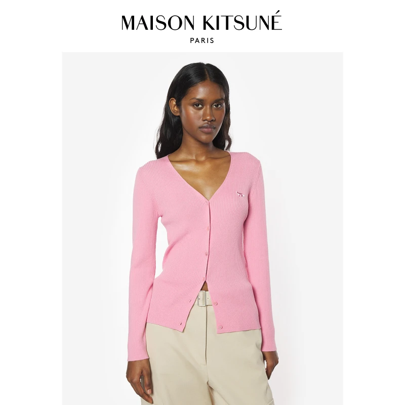 【早春新品】Maison Kitsune女款玩色小狐狸刺绣罗纹开衫