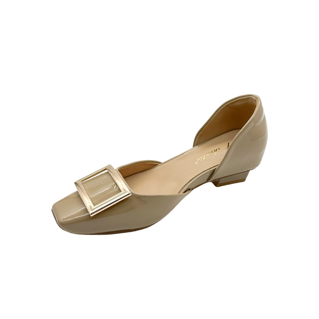 增高6cm经典四季款rv方扣中空单鞋女25新款气质方头漆皮凉鞋外穿