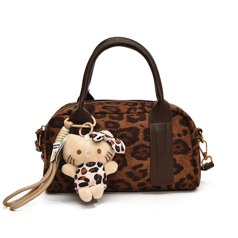 【二姐严选】秋冬复古棕色手提波士顿小包包女高级感百搭豹纹斜挎包