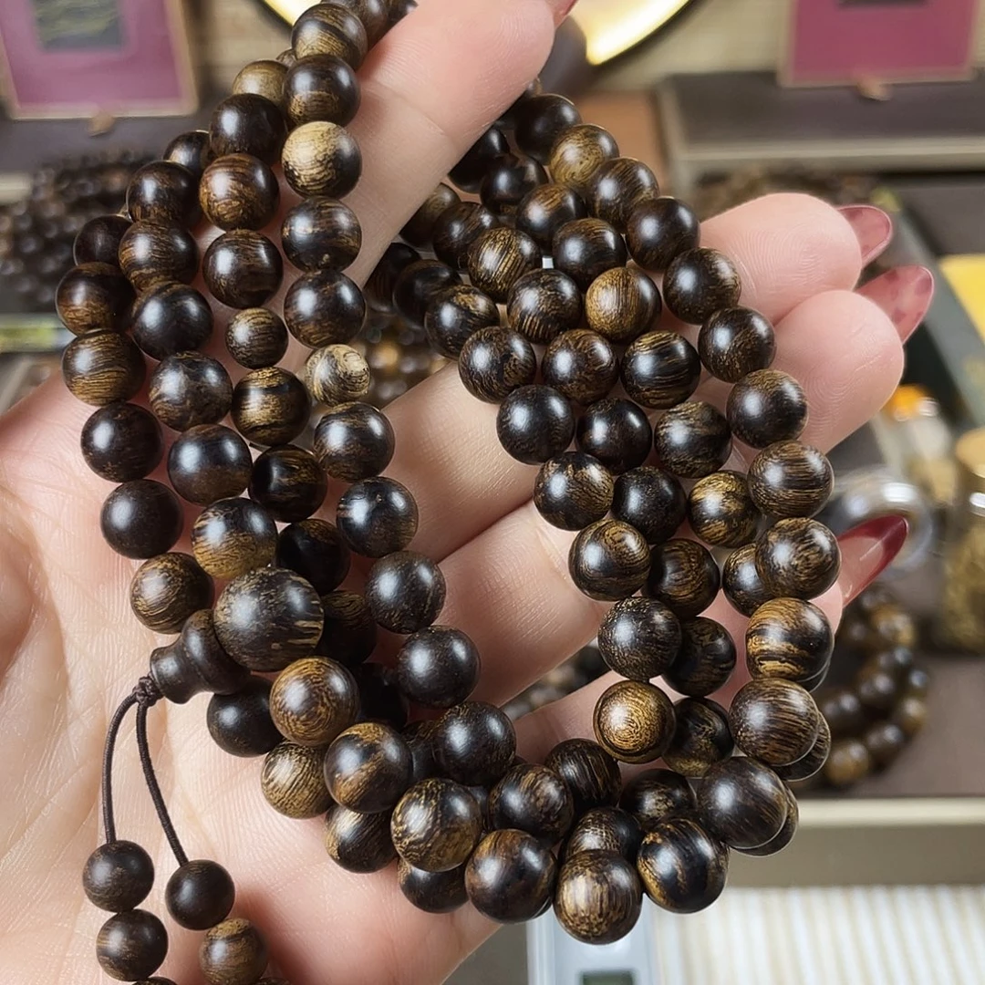 改***己手串沉香越南芽庄老白棋玉化老料瘤疤虎斑0.8×108