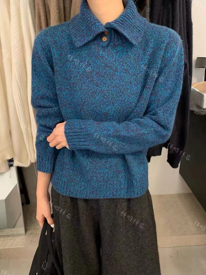 蓝眼泪//秋冬厚款宽松显瘦气质显白软糯围脖领针织毛衣套头
