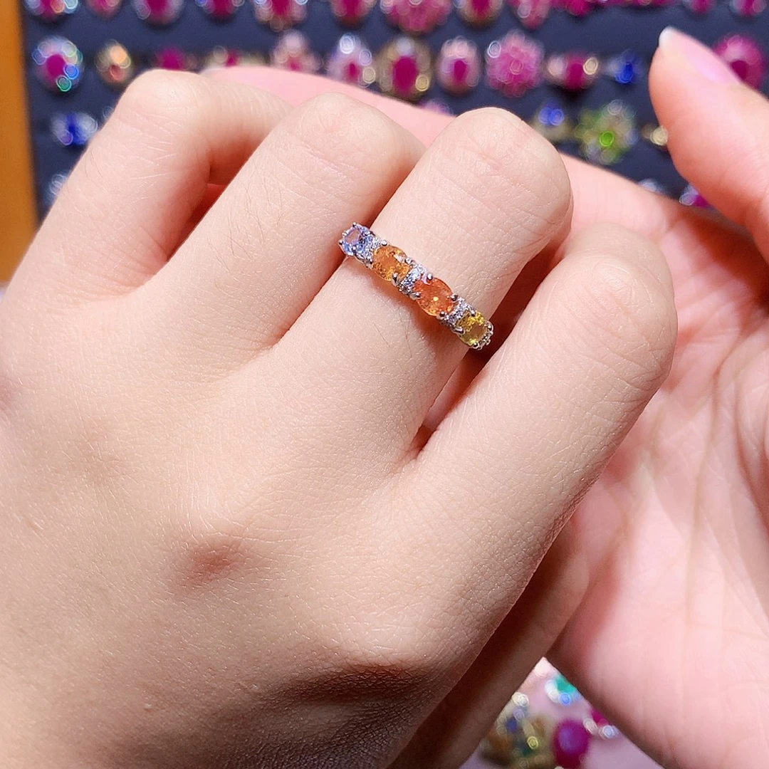 银S925镶嵌彩色蓝宝石戒指