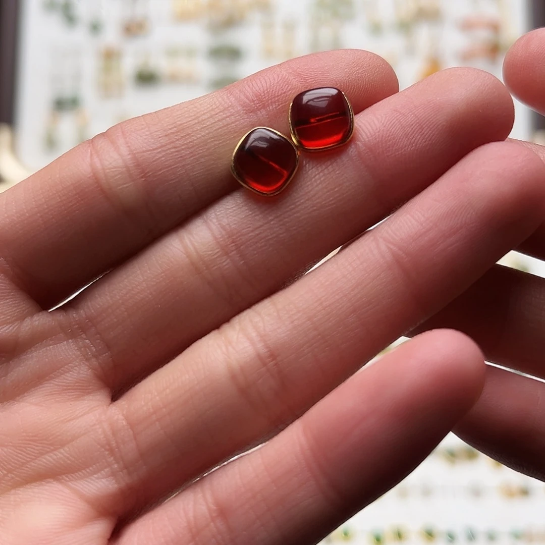 银S925镀金镶嵌和田玉耳钉