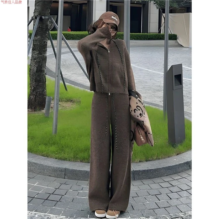 浩哥严选●慢跑套装HGQ5TZ2998A上衣+休闲裤预显赫蕾丝套装两件套