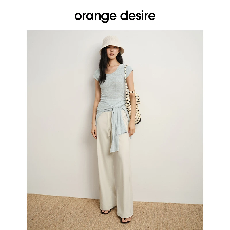 orange desire【全勤裤】简约弹力松紧腰直筒长裤25新品OD2EAWK6004