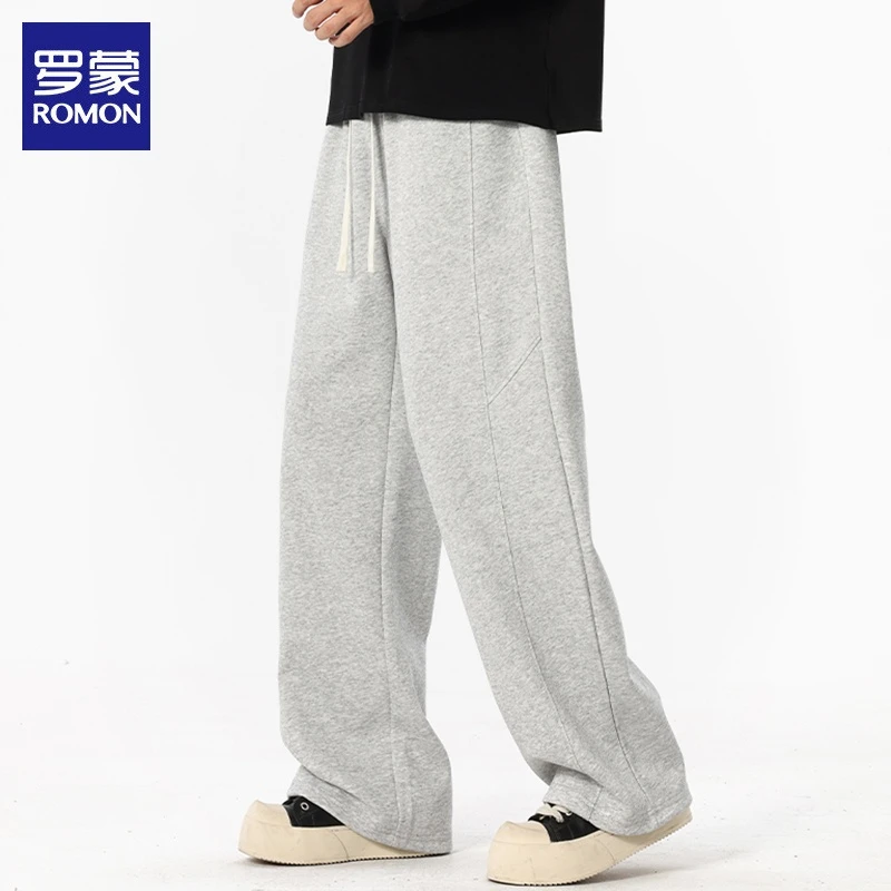 罗蒙男士春秋休闲裤2025新款直筒阔腿休闲垂感男生运动长裤男裤