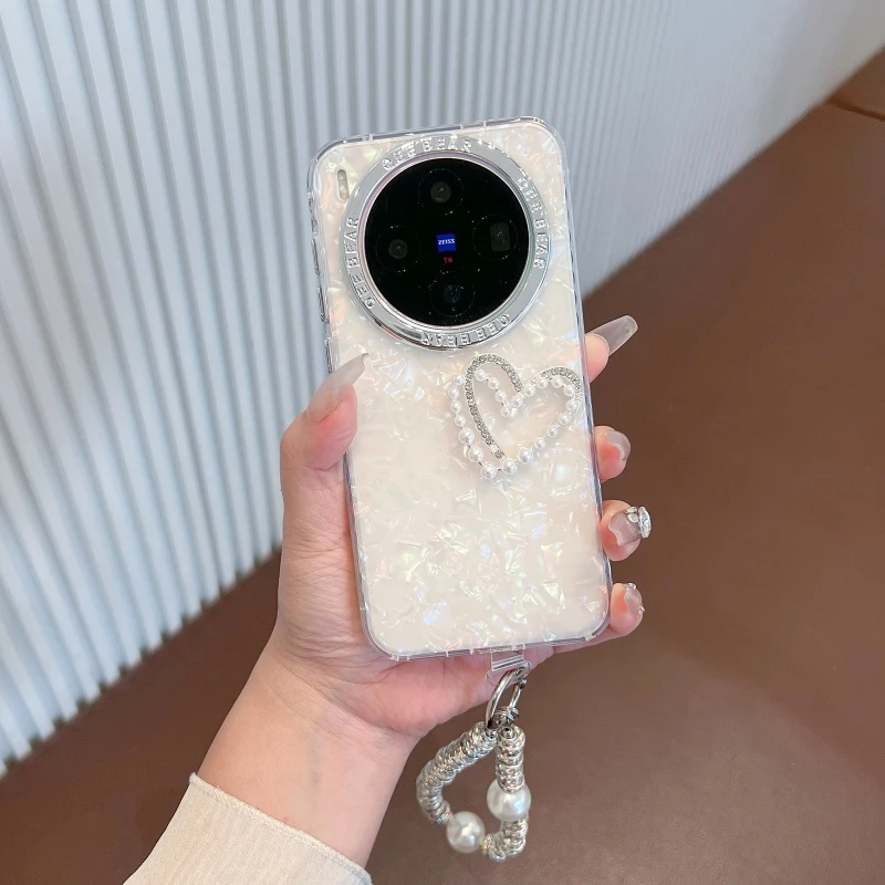 适用于vivox300手机壳新款贝壳纹立体爱心x300pro透明防摔女款