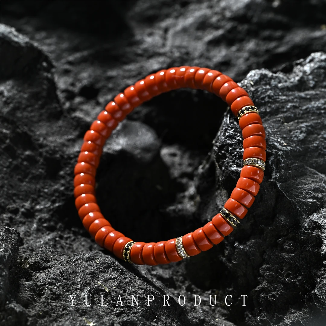 龙虎山南红药片7mm-黑白钻满配-精工百搭