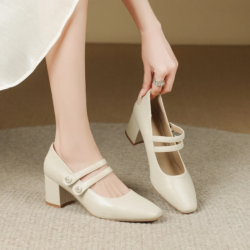 【新东方】ZHR则则珍珠粗跟玛丽珍2025新款温柔鞋子女ins潮牌百搭