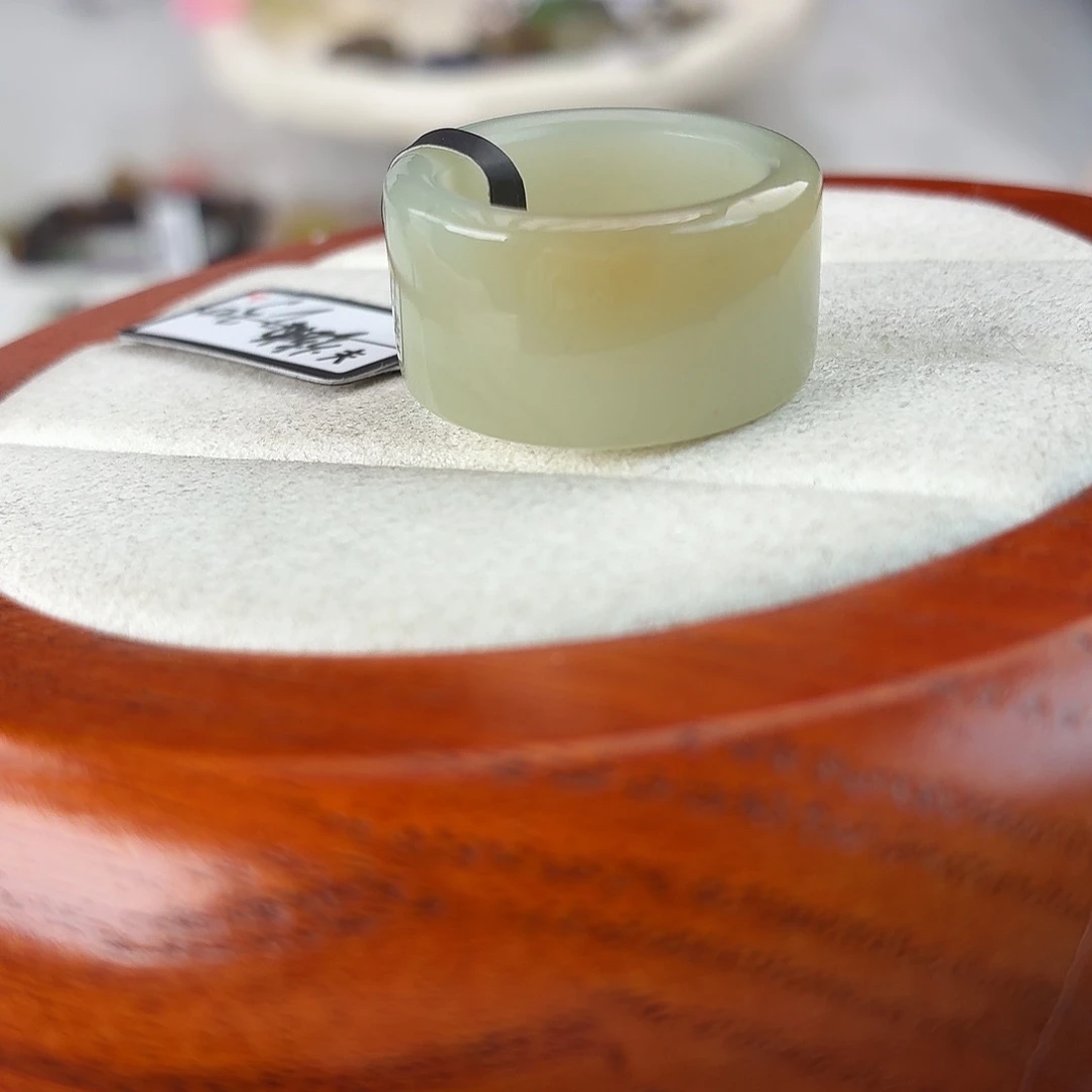 和田玉未镶嵌戒指r37一口糖圆切16.3