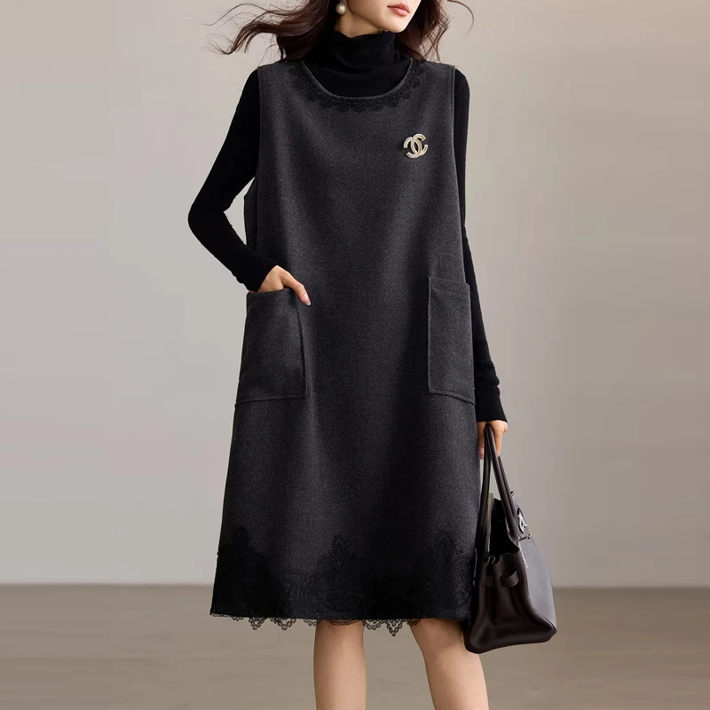 12.26早预告款冬季新款蕾丝拼接毛呢背心裙打底衫套装 NTS683461