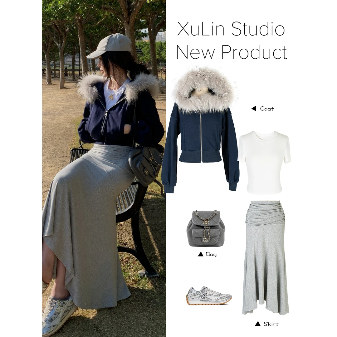 MINI STUDIO徐琳「舒适区」层次感捏褶垂感针织半身裙x240690