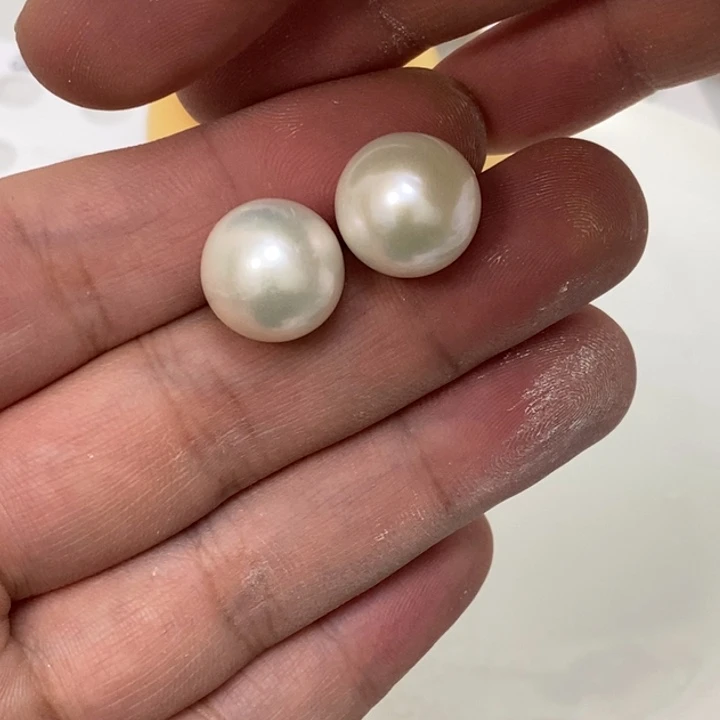 银S925镶嵌淡水珍珠14.1m天然淡水珍珠耳钉