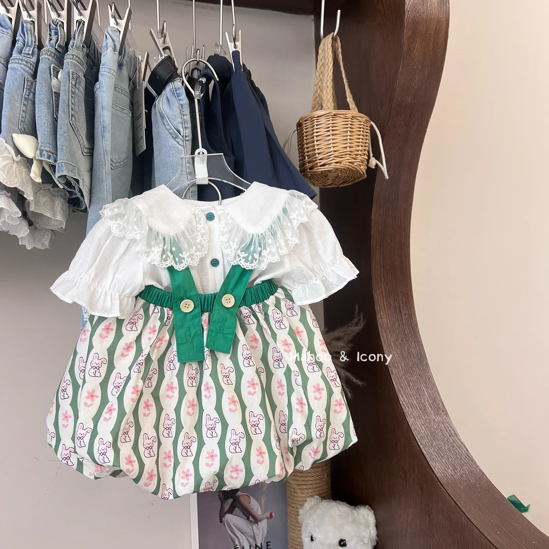 女童连衣裙夏装吊带卡通动漫女公主风洋气短袖夏季中国风儿童绿色