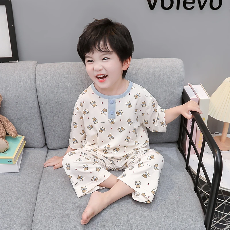 儿童睡衣男孩纯棉夏季薄款2025新款男童透气空调服宝宝家居服套装