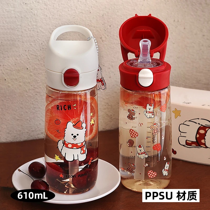 塑料杯随手便携水杯女高颜值2025新款PPSU学生防摔透明吸管杯子