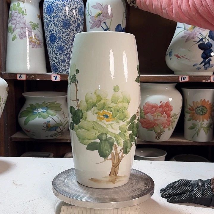 瓶高33腰鼓绿绿牡丹新款陶瓷