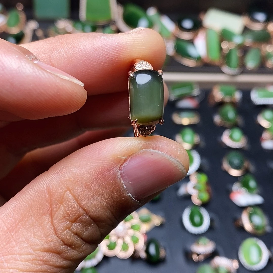 和田玉（碧玉）戒指银S925镶嵌