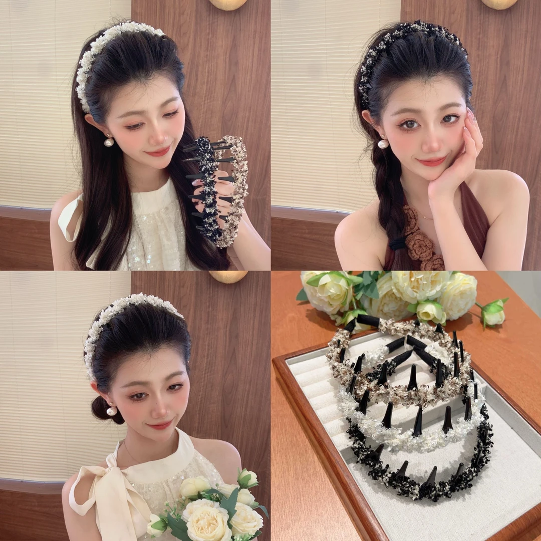 编织波浪发箍百搭甜美发箍蓬松气质带齿梳发卡设计感发箍