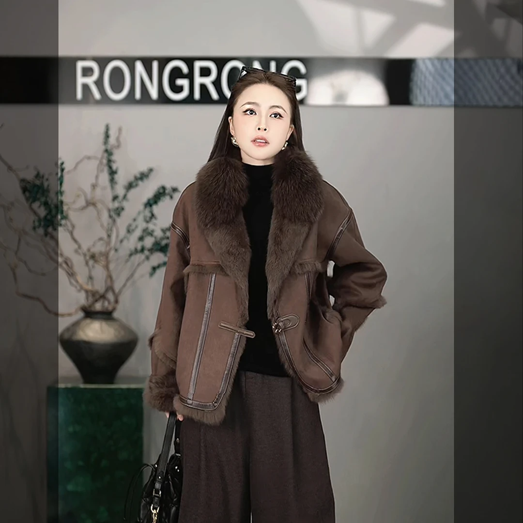 溶溶【山林暮紫】RONGRONG 獭兔毛皮毛一体狐狸毛领外套MYKZ1003