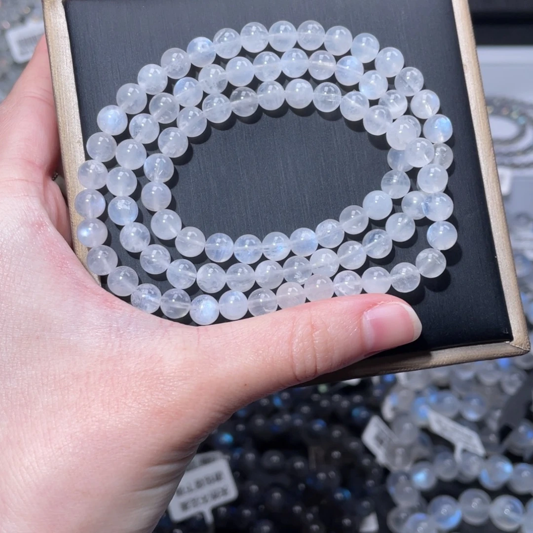 未镶嵌长石手链多圈奶油体蓝月光6m+