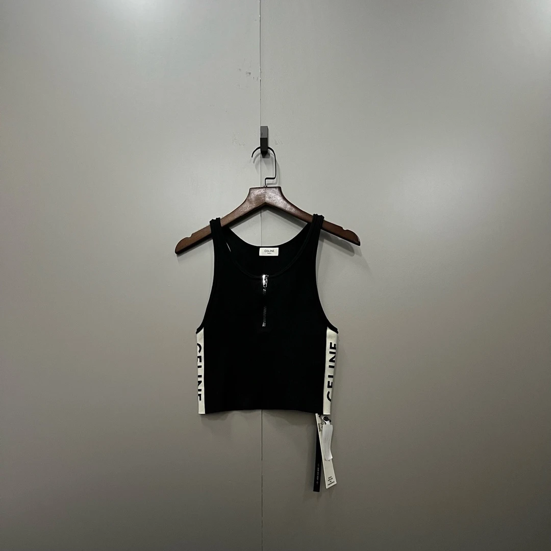 95新 Celine/思琳 qq 黑色侧标logo背心 M码/003341