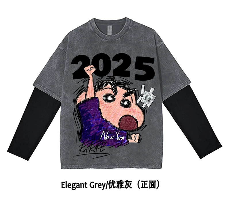 【长袖-加油小新】KiKiTeeoversize做旧宽松纯棉手绘打底卫衣