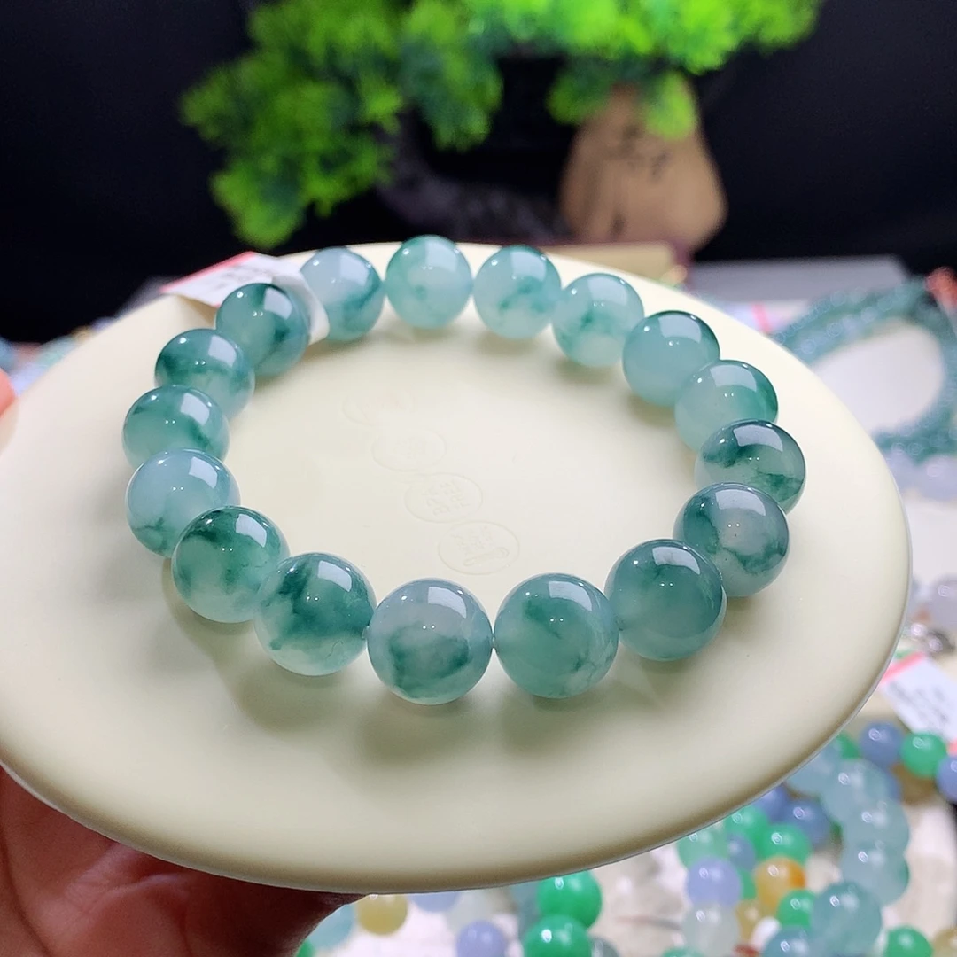 未镶嵌手串翡翠卡12mm冰胶蓝底飘蓝花 水墨丹青烟雨江南！