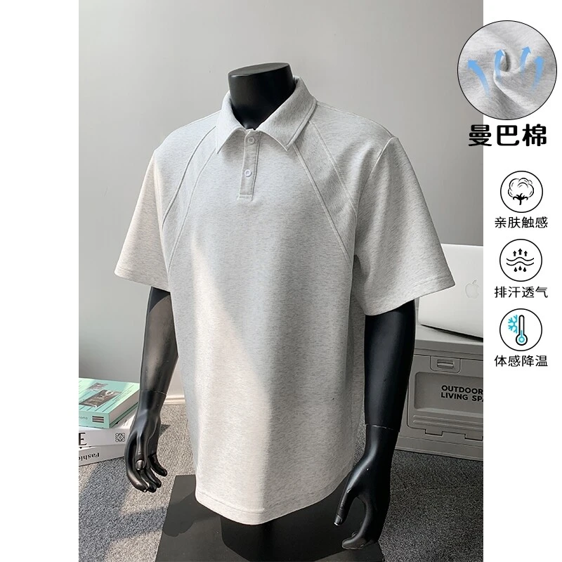 cleanfit夏季男款宽松短袖polo衫曼巴棉亨利领轻奢正肩休闲五分袖