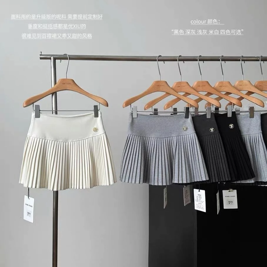 毛呢百褶半身裙女2025秋冬新款小香风高级感a字短裙高腰显瘦裙子