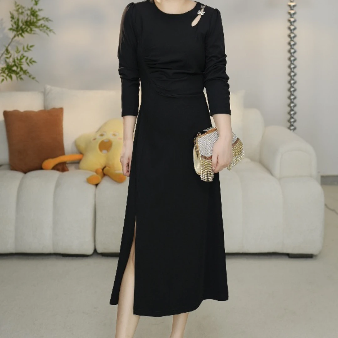 Q002秋季设计法式减龄连衣裙春秋洋气修身