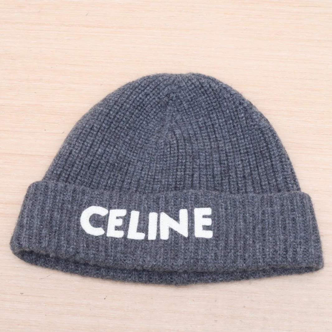 99新 Celine/思琳 【小花念念】灰色 山羊绒 字母logo毛线帽