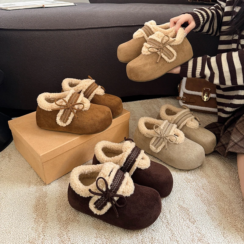 超火内增高厚底加绒勃肯鞋女冬季爆款刺绣蝴蝶结百搭外穿保暖棉鞋