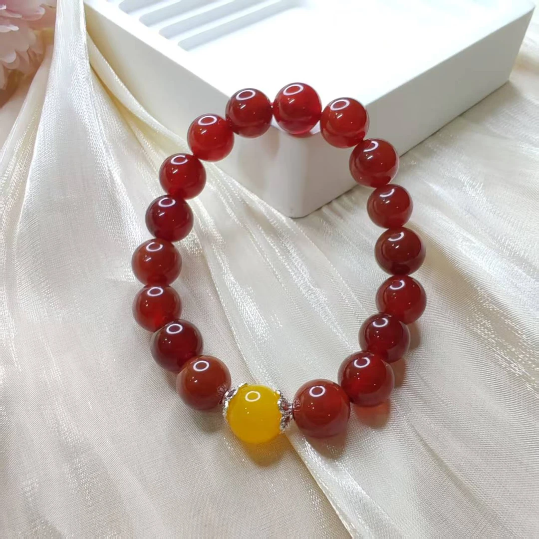 红玛瑙配黄玛瑙卡10手链圆珠单圈素圈多样性发其一YD025