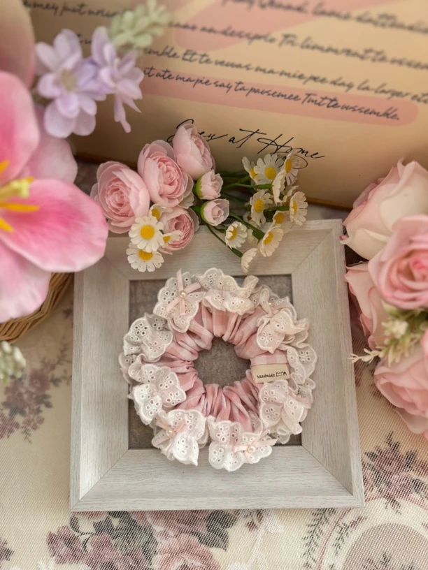 [喵仔.粉格团团]原创蝴蝶结粉色格纹肠圈