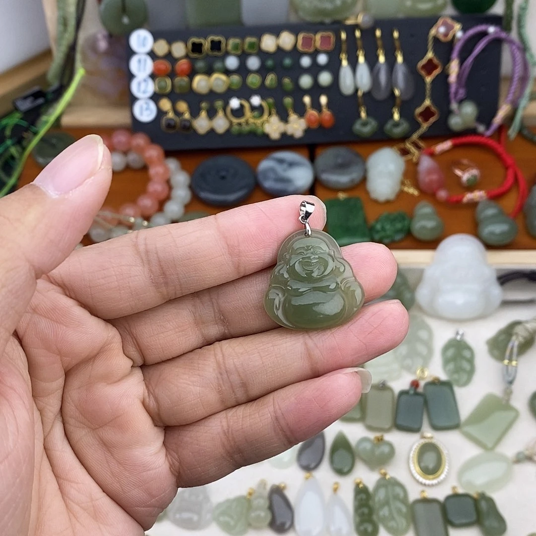 和田玉银S925镶嵌吊坠(不含链)