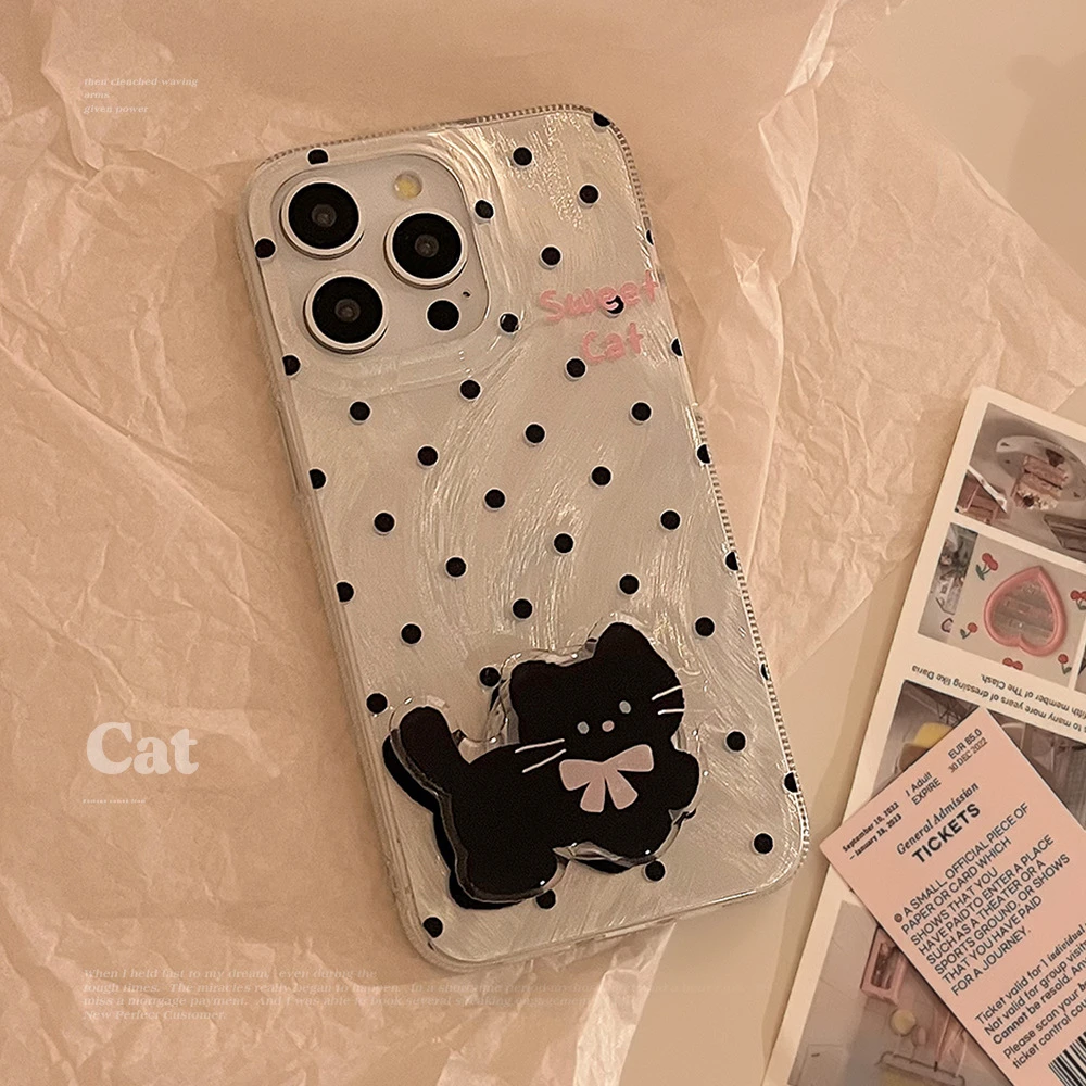ins风波点15promax适用iphone13手机壳16羽纱14猫咪支架11硬