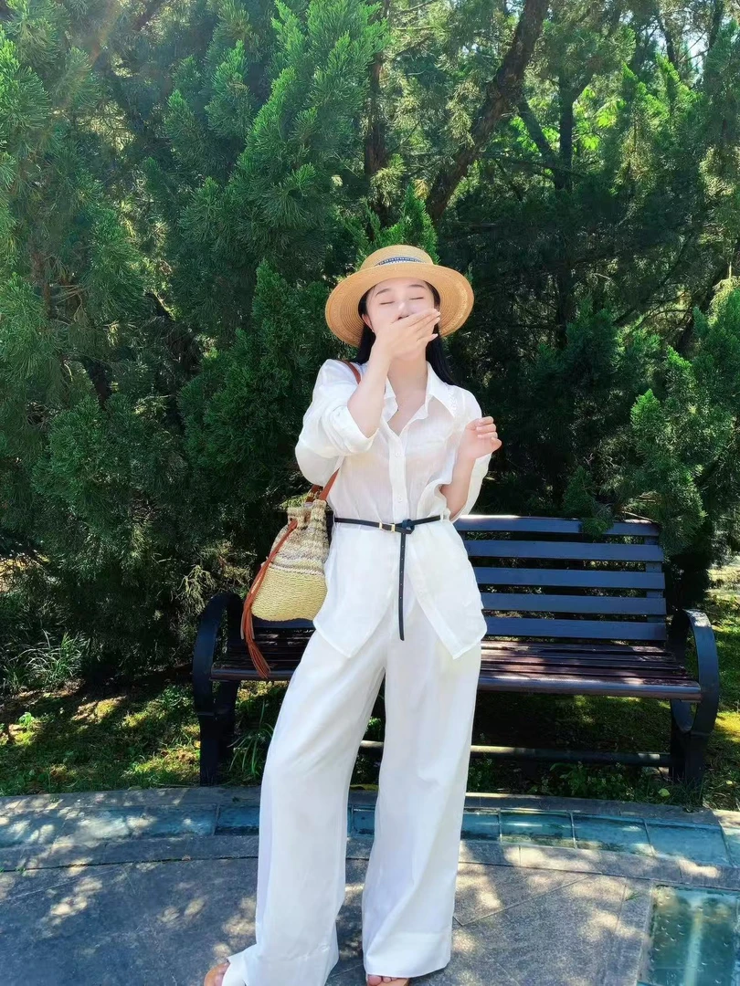 通勤风时尚套装白色衬衫春夏宽松休闲阔腿裤洋气上衣女装气质简约