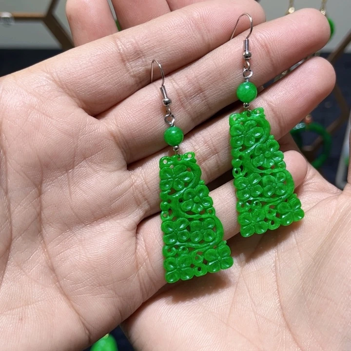 翡翠耳饰银S925镶嵌耳饰