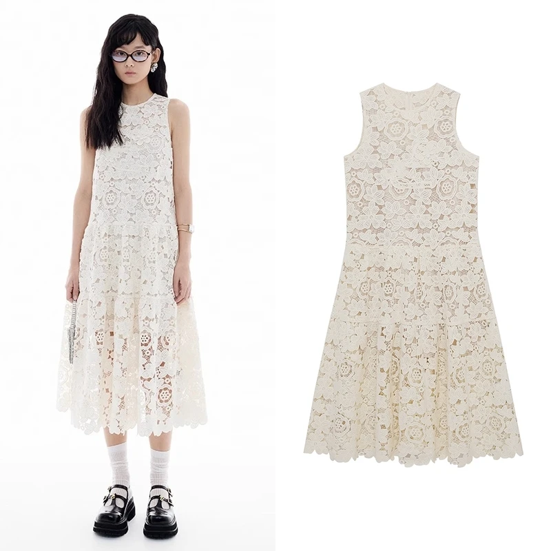 【连衣裙】2025年夏季新款度假风针织钩绣镂空裙子女Z6090