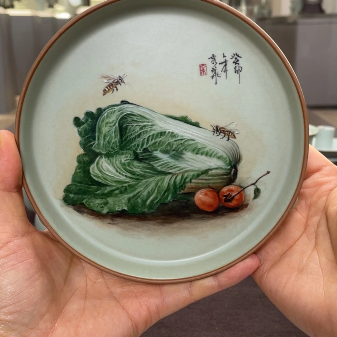 杯子瓷余秀华百财如意画作