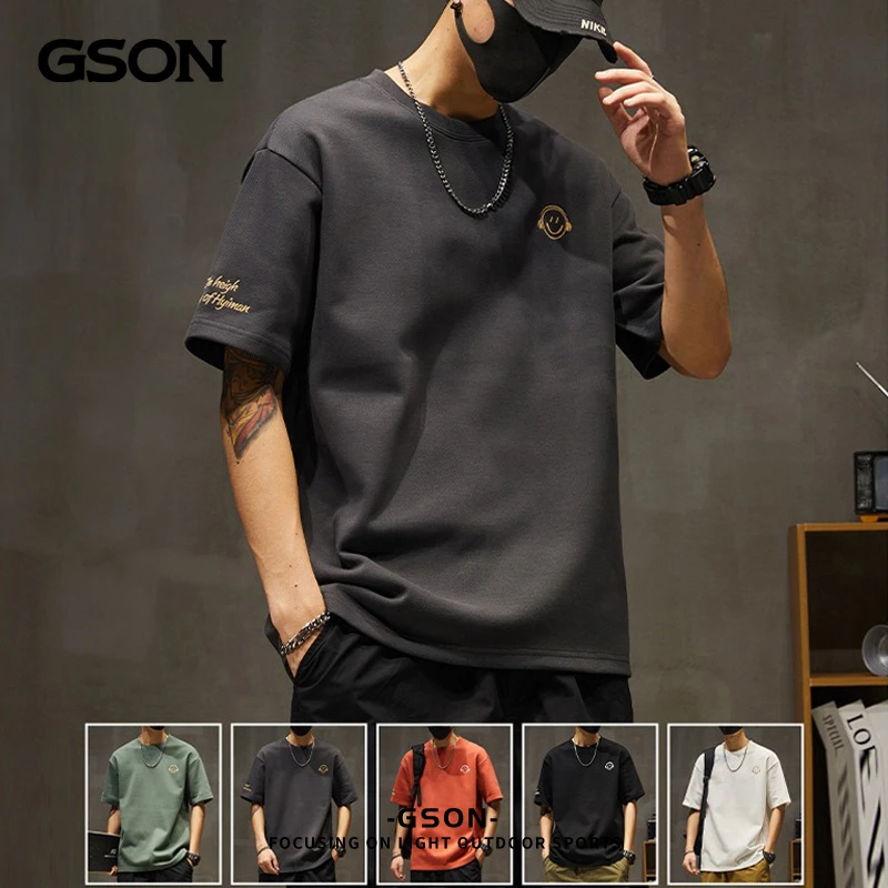 GSON重磅男士短袖T恤夏季薄款宽松潮流男装衣服圆领半袖2025新款