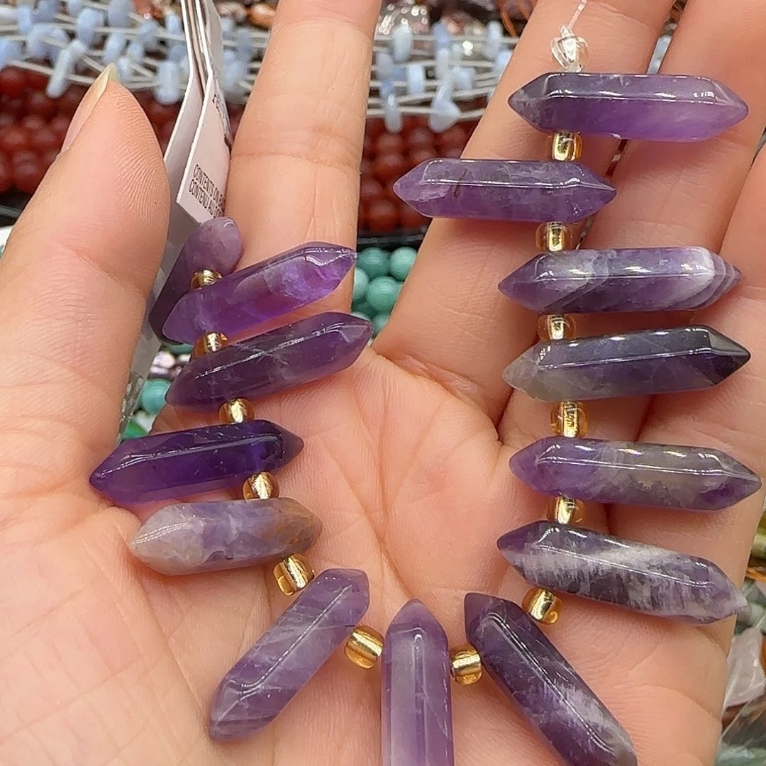 玛瑙/玉髓合金珠宝半成品紫水晶柱半条